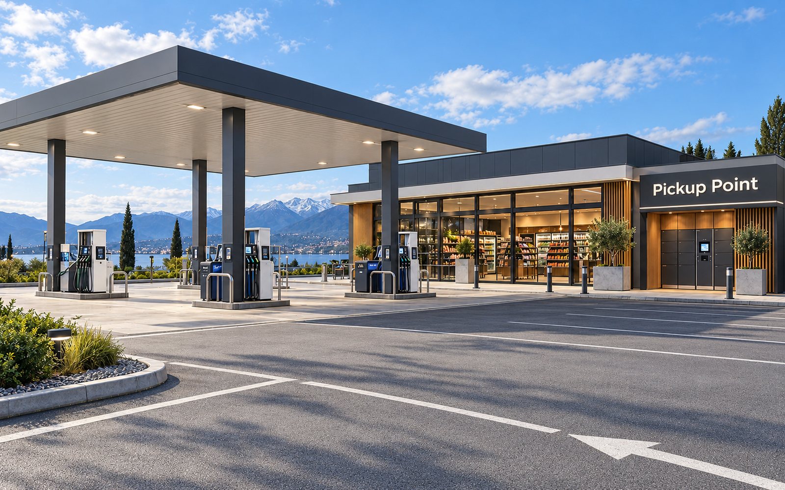Pickup Point uz benzinsku postaju: trgovina s natpisom Pickup Point