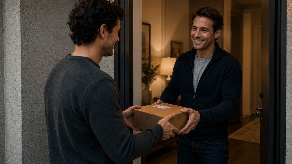 Susjed dostavlja paket stanaru na vrata