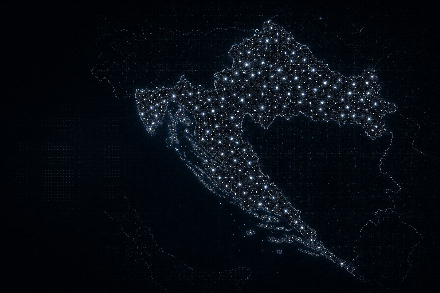 Točkasta regionalna karta sa svjetlećim partnerskim lokacijama — čista podloga